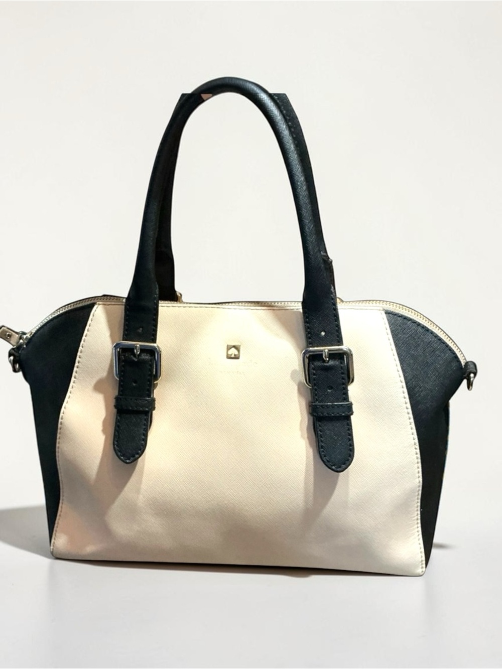 Kate Spade Cove Street Pippa Colorblock Satchel Cream Black Saffiano